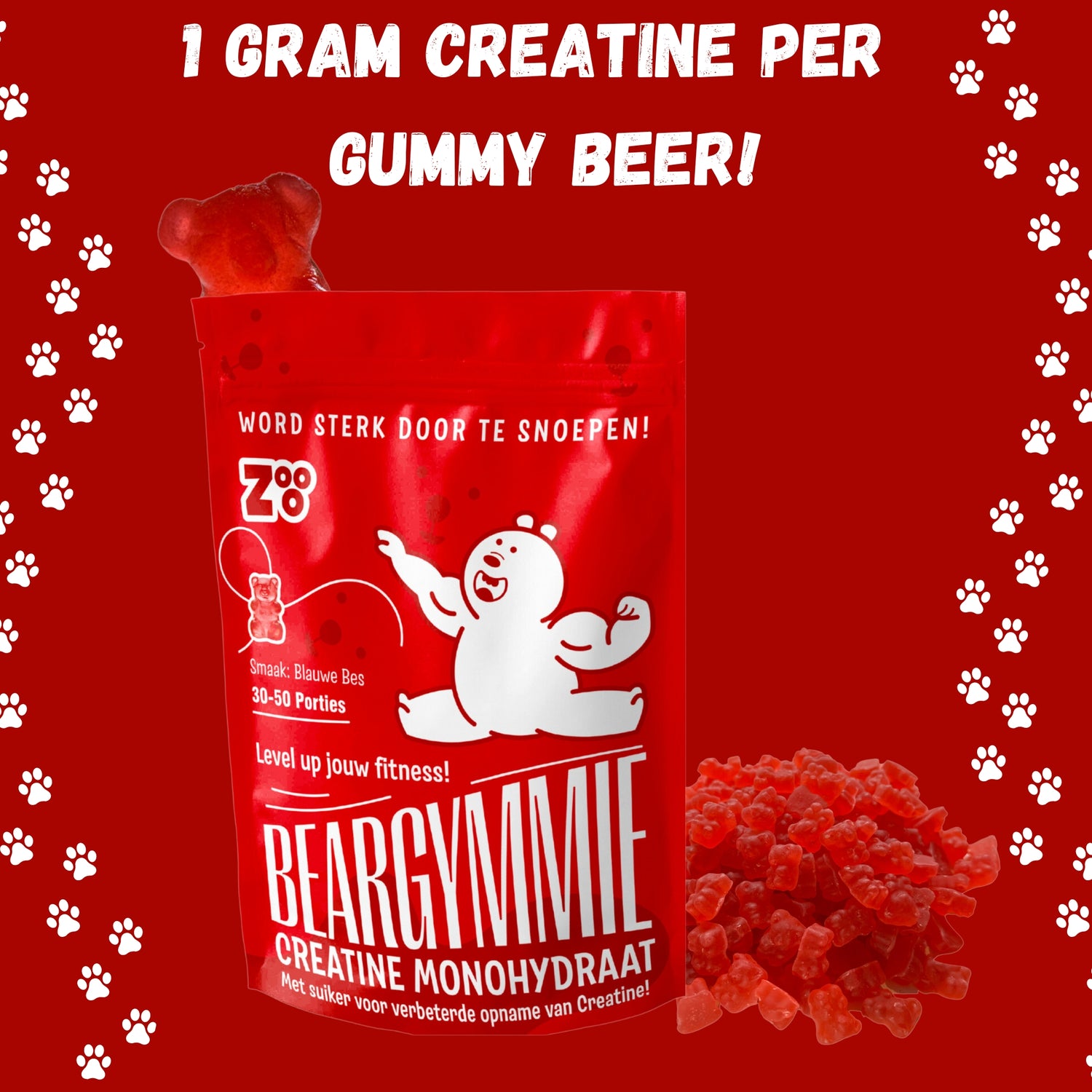Foto van Beargymmies van Zooo Nutrition welke 1 gram creatine per gummie bevat.