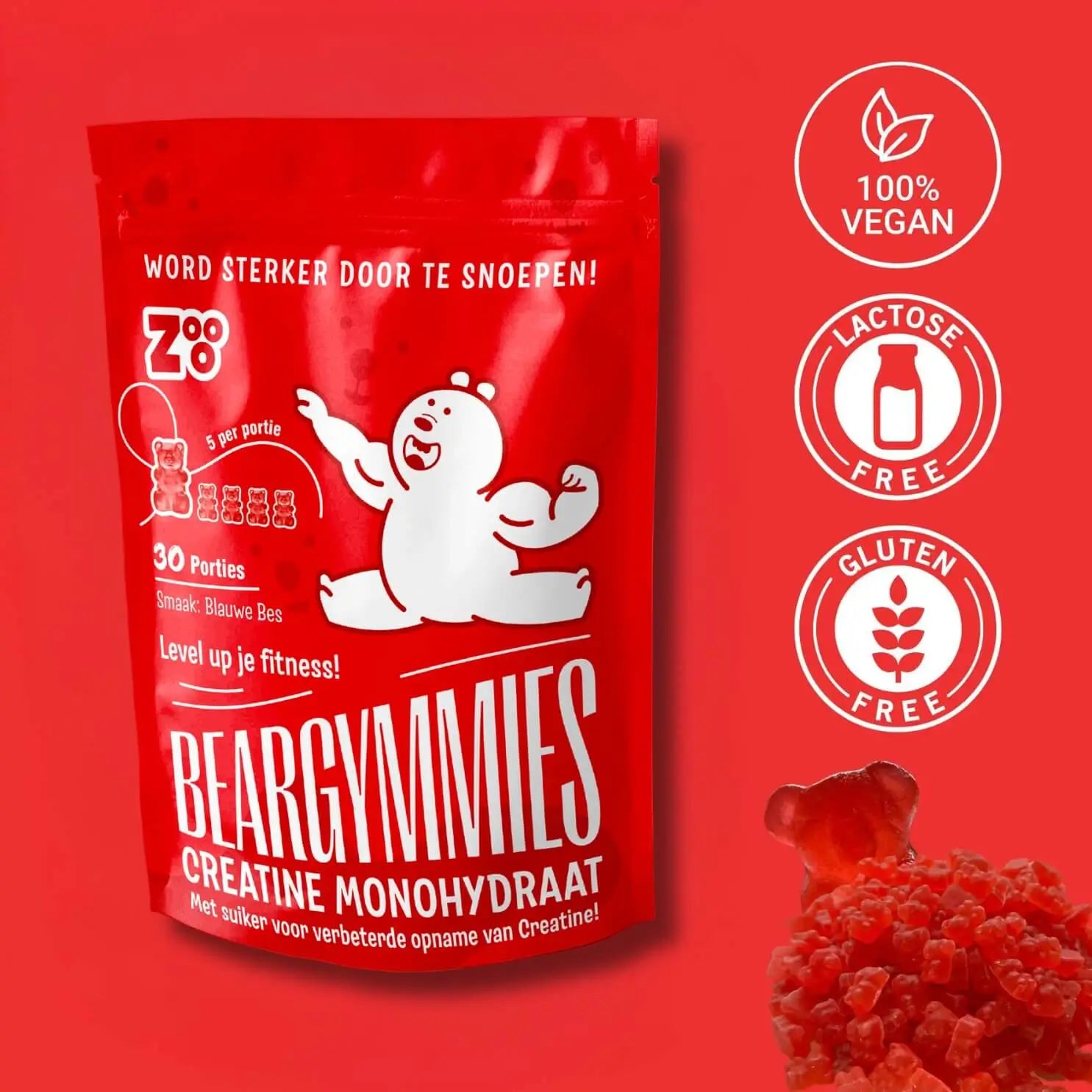 Zooo Nutrition Beargymmie Creatine Monohydraat gummies, 100% vegan, lactose- en glutenvrij, blauwe bes smaak