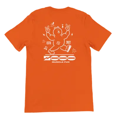 Oranje t-shirt met mister muscle fun design van zooo nutrition