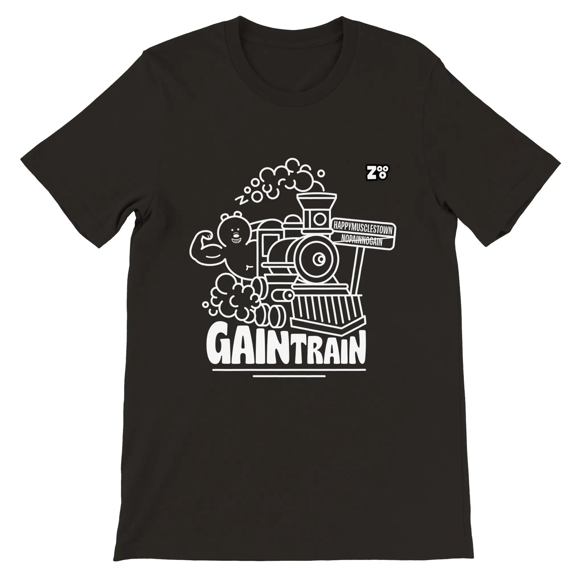 Zwart t-shirt met gaintrain wit gaintrain design van Zooo Nutrition