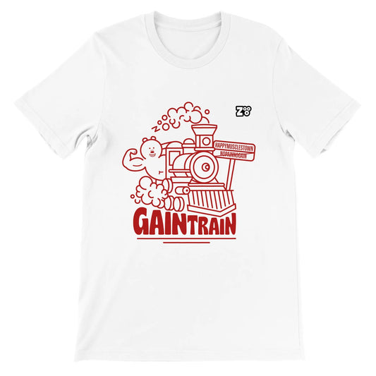 Wit shirt met rood gaintrain design van Zooo Nutrition.com