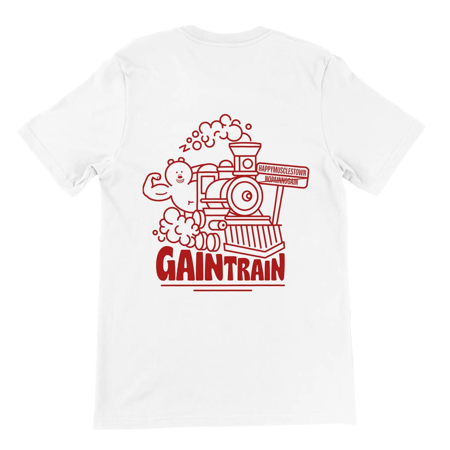 Wit t-shirt met rood gaintrain design van Zooo Nutrition