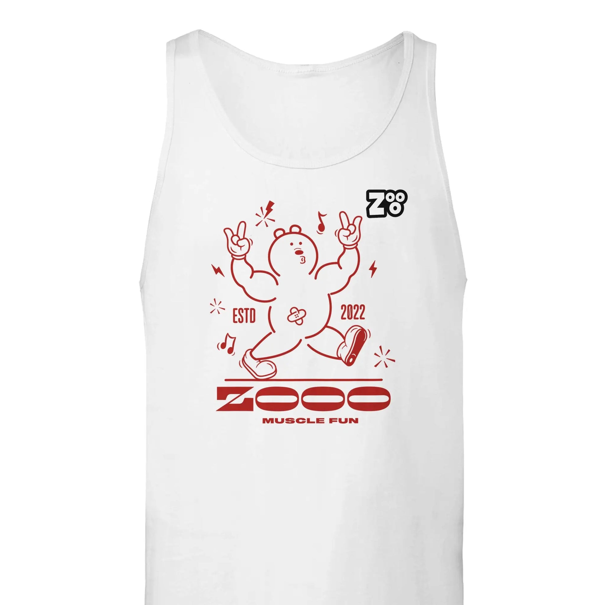 Witte tanktop met musclefun design van Zooo Nutrition